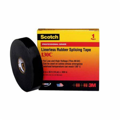 1" x 30' x 30 Mil, 3M 130C-1X30FT Scotch® Splicing Tape, Black