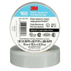 3/4" x 60' x 6 Mil, 600 V, 3M 165GY4A Temflex™ Electrical Tape, Gray