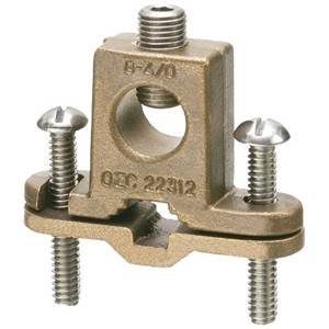 3/8 to 1" Pipe,8 to 4/0 AWG Conductor, Arlington Industries Inc. 718DB Grounding Clamp, Solid Bronze