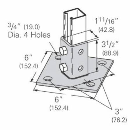 B-Line B280SS4 Square Post Base, Centered/Offset Channel Position, 3-1/2 in H Base, For Use With 1-5/8 x 1-5/8 in B22 Series Channel, 304 Stainless Steel