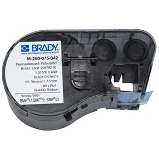 Brady Worldwide Inc. M-250-075-342 PermaSleeve® Label Maker Cartridge, 16 to 8 AWG, Black on White
