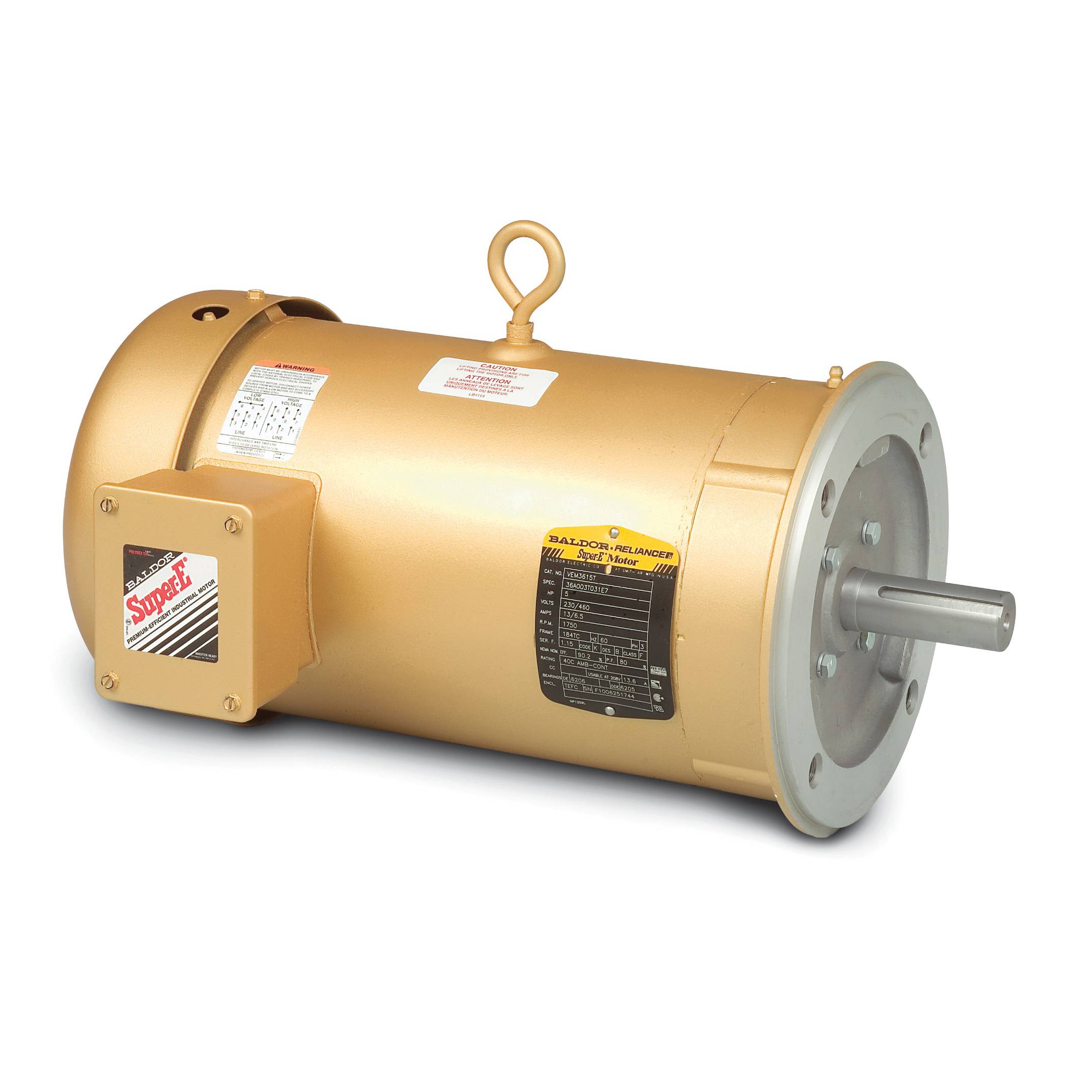 Baldor-Reliance Super-E® VEM3538 Type 3513M Continuous Duty AC Motor, Application Type: General Purpose AC Motors, Compressor Motors, Fan and Blower Motors, TEFC/NEMA B Enclosure, 1/2 hp, 208/230/460 VAC, 60 Hz, 3 Phase, 56C Frame, 1735 rpm Speed