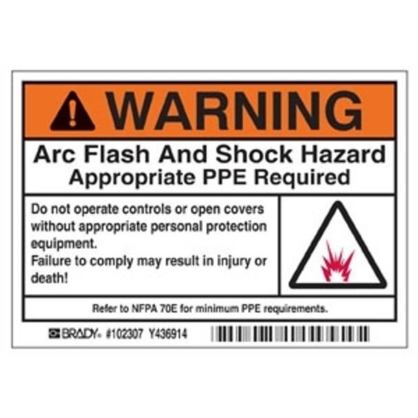 Brady Worldwide, Inc. 102307 Warning Arc Flash and Shock Hazard PPE Label