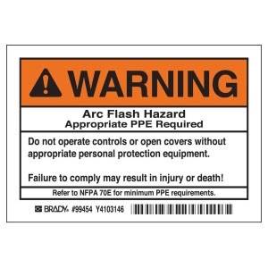 Brady Worldwide, Inc. 99454 Warning Arc Flash and Shock Hazard PPE Label