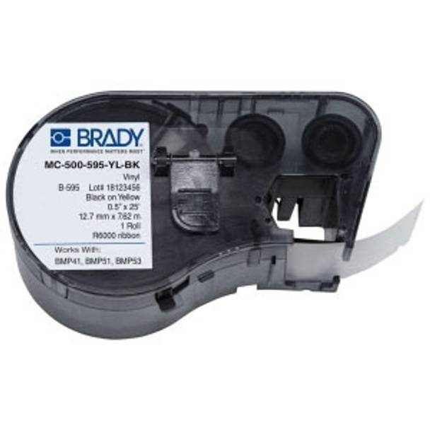 0.5" x 25', Brady Worldwide, Inc. MC-500-595-YL-BK BMP®41, BMP®51, BMP®53 Indoor/Outdoor Printer Label, Yellow