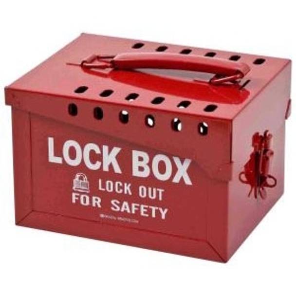 8.9" x 7" x 6", Red, Brady Worldwide, Inc. 51171 Lock Box, 3 Padlock,