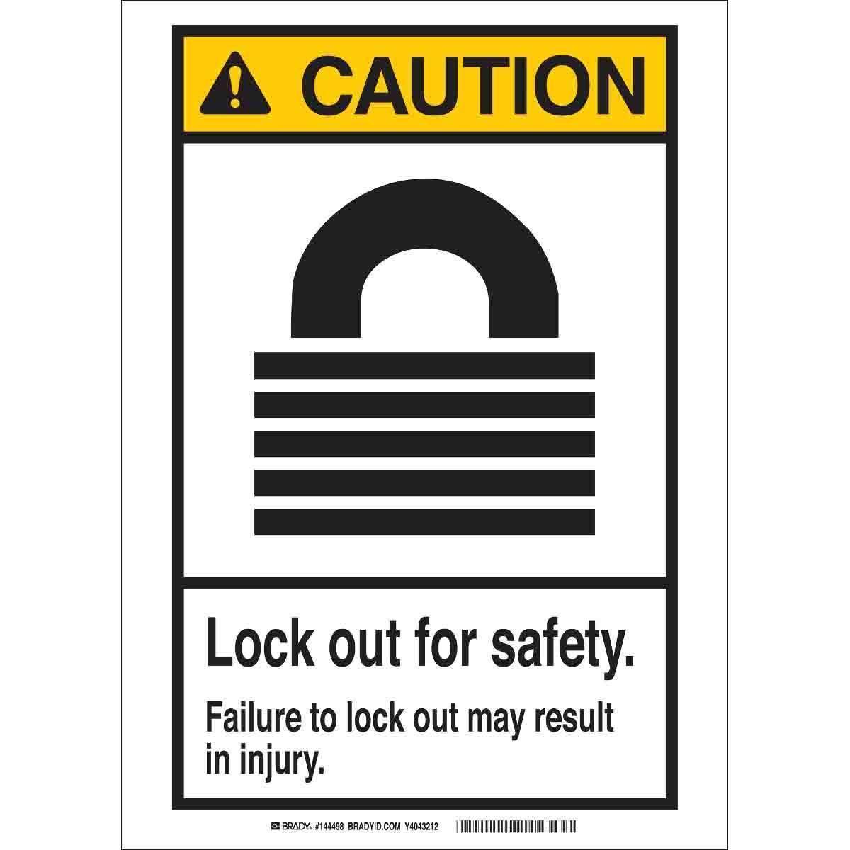 Brady® 144494 Rectangular Lockout Tagout Sign, CAUTION, 7 in H x 10 in ...