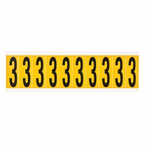 Brady® 3400-3 Non-Illuminated Non-Reflective Repositionable Number Label, Black 3 Character, 1/4 in H, Yellow Background, B-498 Vinyl Coated Fabric