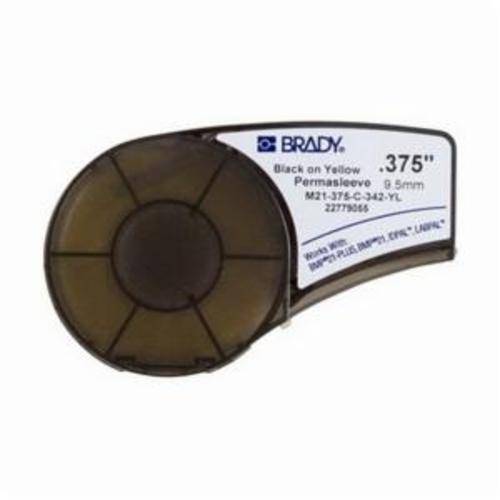 Brady® PermaSleeve® M21-375-C-342-YL BMP®21 Heat Shrink Tubing Cartridge Label, 7 ft L x 3/8 in W, Black on Yellow, B-342 Polyolefin