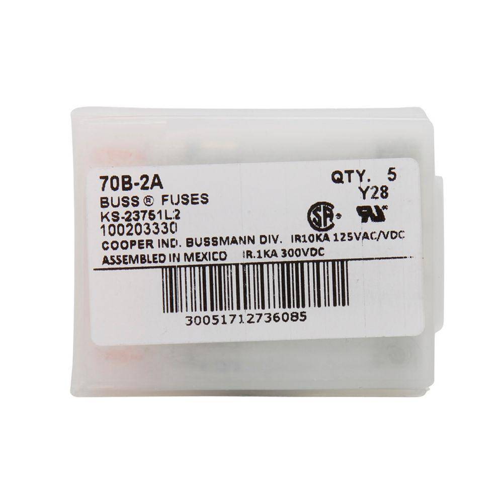 Bussmann Telpower® 70B-2A Pin Telecommunications Fuse, 2 A, 125 VAC/300 VDC, 1 kA Interrupt, Cartridge Body