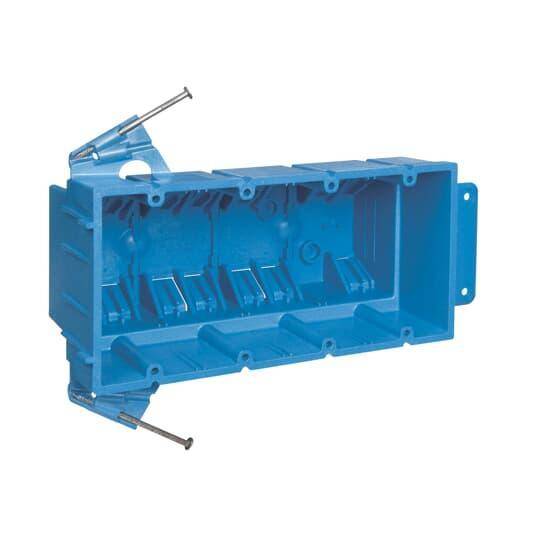 Carlon® BH464A New Work Non-Metallic Outlet Box, PVC, 64 cu-in Capacity, 4 Gangs