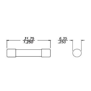 Bussmann ABC-1/4-R Small Dimension Fast Acting Fuse With Nickel Plated Brass End Cap, 0.25 A, 250 VAC, 125 VDC, 35 A, 10 kA Interrupt, Cylindrical Body