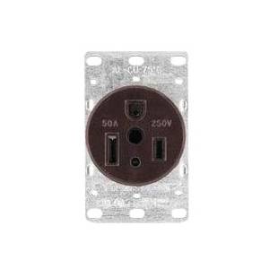 EATON Arrow Hart™ Eaton Wiring Devices 1254-BOX Single Straight Blade Receptacle, 250 VAC, 50 A, 2 Poles, 3 Wires, Black