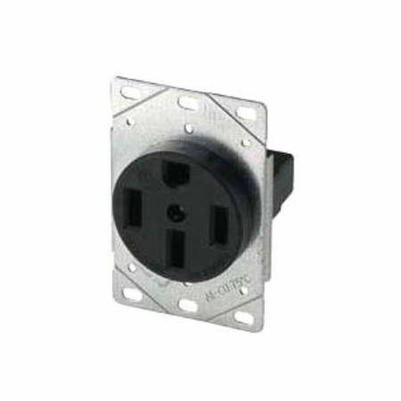 EATON Arrow Hart™ Eaton Wiring Devices 1258-SP Single Straight Blade Receptacle, 125/250 VAC, 50 A, 3 Poles, 4 Wires, Black