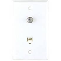 EATON MediaSync™ Eaton Wiring Devices 3535-4W Standard Size Combination Jack Wallplate With Coax Connector and Telephone Jack, 2-3/4 in W, Thermoplastic, Flush Mount