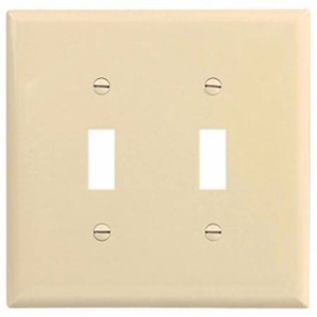 EATON Arrow Hart™ Eaton Wiring Devices PJ2V PJ Series Mid-Sized Toggle Switch Wallplate, 2 Gangs, 4.87 in H x 4.94 in W, Polycarbonate, Ivory