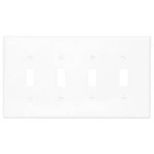 EATON Arrow Hart® PJ4W Mid-Size Standard Screwless Wallplate, 4 Gangs, 4.87 in H x 8.56 in W, Polycarbonate, White