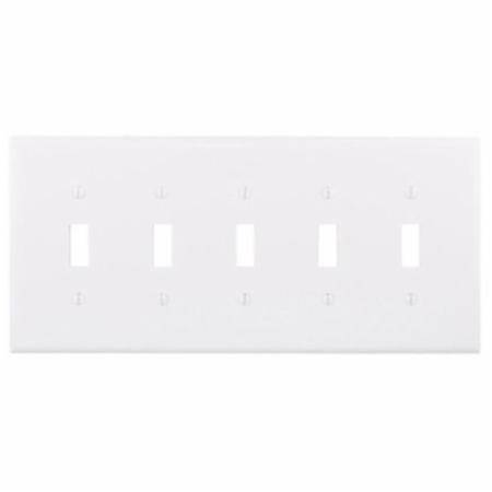 EATON Arrow Hart™ Eaton Wiring Devices PJ5W Medium Size Toggle Switch Wallplate, 5 Gangs, 4.87 in H x 10.37 in W, Polycarbonate, White