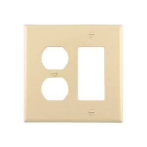 EATON Arrow Hart™ Eaton Wiring Devices PJ826V Mid-Sized Combination Wallplate, 2 Gangs, 4.87 in H x 4.94 in W, Polycarbonate/Thermoplastic, Ivory