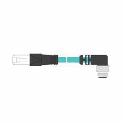 Cognex CCB-84901-6001-05 45 deg Key Right Angle Ethernet Cable, Cat 6, 26 AWG Copper Conductor, M12 to RJ45 Connector, 5 m L Cord, Green