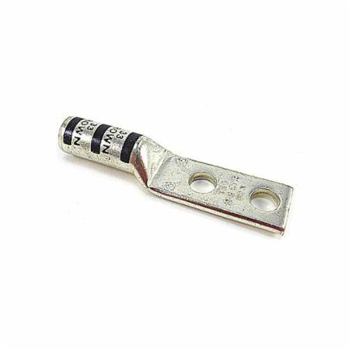 Color-Keyed® 256306951160PH 2-Hole Compression Connector Lug With Peep Hole, 2 AWG Copper Conductor, Die Code: 33, 3/8 in Stud, Copper