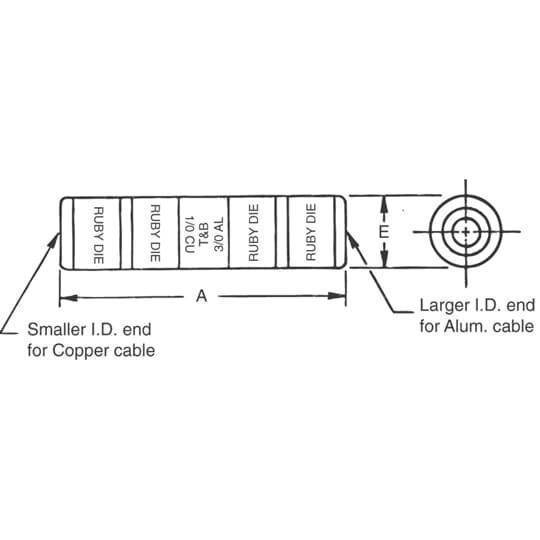 Color-Keyed® 60950 Reducing Splice Connector, 600 V, 3/0 AWG, 250 kcmil ...