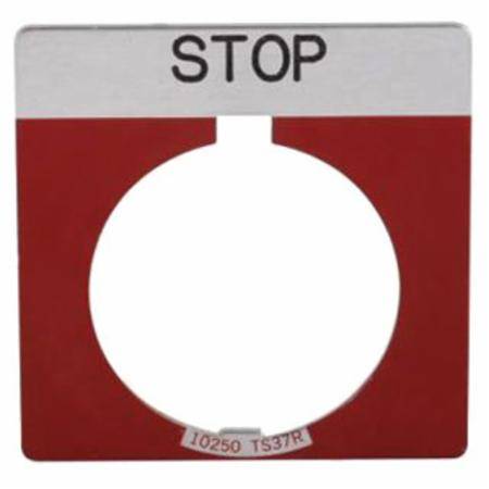 EATON 10250TS34 Standard Legend Plate, 0.01 in H x 1.7 in W, Square Plate, Red Field
