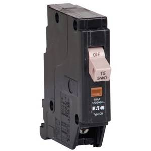 EATON CHF115 Type CHF Standard Circuit Breaker With Mechanical Trip Flag, 120/240 VAC, 15 A, 10 kA Interrupt, 1 Poles, Flag Trip