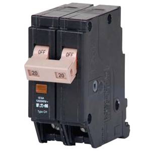 EATON CHF220 Type CHF Standard Circuit Breaker With Mechanical Trip Flag, 120/240 VAC, 20 A, 10 kA Interrupt, 2 Poles, Common/Flag Trip