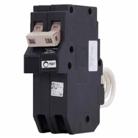 EATON CH250GFT Type CH Self-Test Ground Fault Circuit Breaker, 120/240 VAC, 50 A, 10 kA Interrupt, 2 Poles, Common Trip