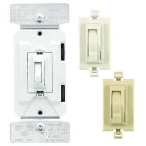 EATON TUL06P-C2 Universal Toggle Dimmer With Preset, 120 VAC, 1 Poles, Ivory/Light Almond/White