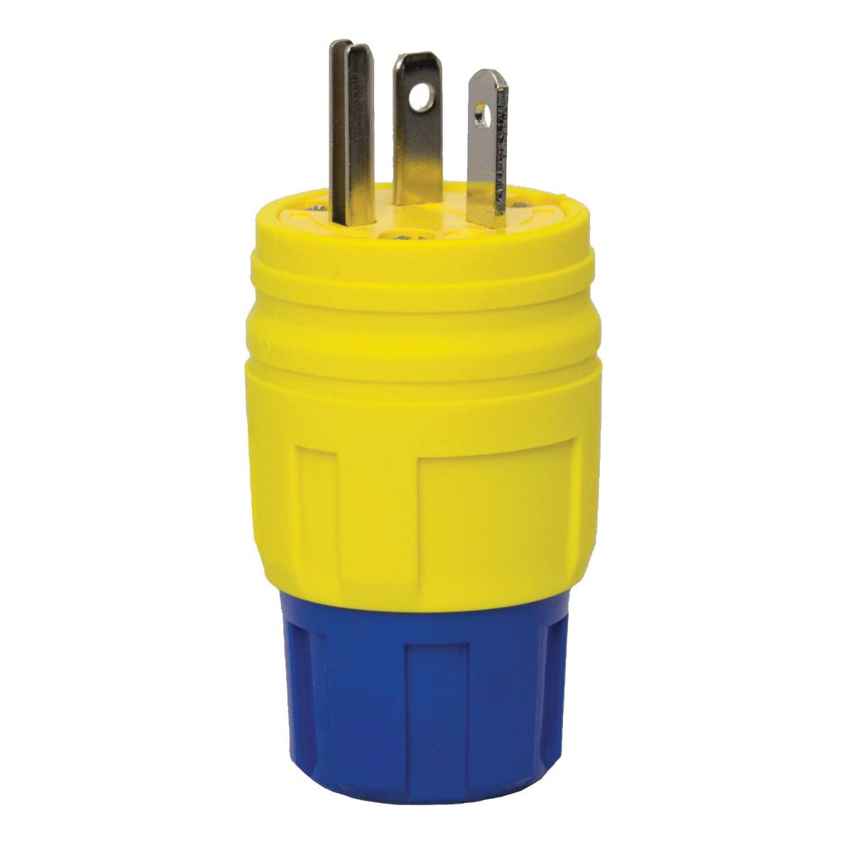 Ericson® Perma-Tite® 1512-PW6P 1-Phase Grounding Straight Blade Plug, 125 VAC, 20 A, 2 Poles, 3 Wires, Brilliant Blue/Radiant Yellow