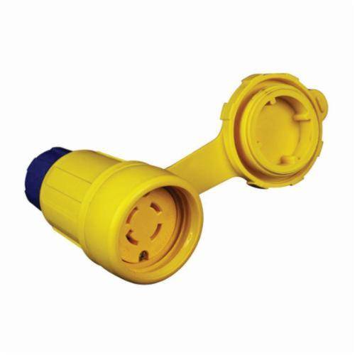 Ericson® Perma-Tite® 1612-CW6P 1-Phase Grounding Watertight Straight Blade Connector, 125 VAC, 20 A, 2 Poles, 3 Wires, Brilliant Blue/Radiant Yellow