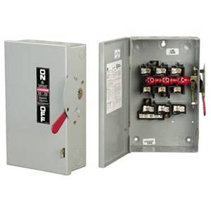 240 VAC, 250 VDC, 100 A, ABB GE Industrial TG4323 Spec-Setter™ Safety Switch, 3-Pole, 4-Wire, NEMA 1, Cartridge, Class H/K/R, Fusible