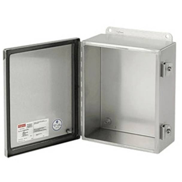 10 x 8 x 4, Hoffman A1008CHNFSS Wall Mount Enclosure, NEMA 3R/4/4X/12/13/IP66, 304 Stainless Steel, 1-Door, Continuous Hinged w/Removable Pin