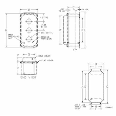 30.5 MM, 4-Hole, Hoffman ED1PB1 Pushbutton Enclosure, 16 Gauge Steel