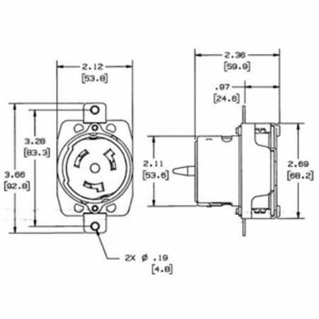 480 VAC 50 A, 3-Pole 4-Wire, Hubbell Wiring Device-Kellems CS8169 Twist-Lock® Locking Device Receptacle, Non-NEMA, Black