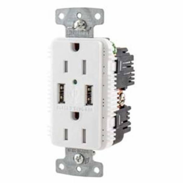 125 VAC 15 A, Hubbell Wiring Device-Kellems USB15A5W Duplex Receptacle, White