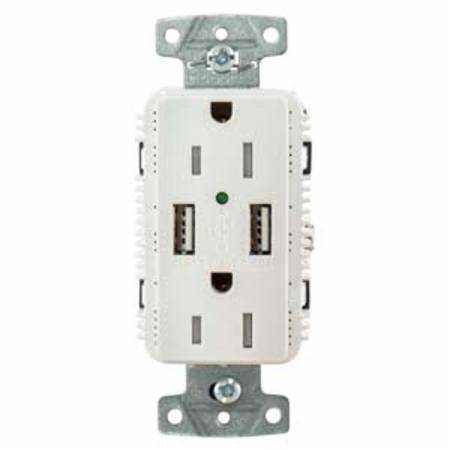 125 VAC 15 A, Hubbell Wiring Device-Kellems USB15A5W Duplex Receptacle, White