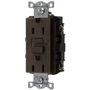 125 VAC 15 A, Hubbell Incorporated GFRST15 Style Line®, Autoguard® Self-Test GFCI Receptacle, Brown