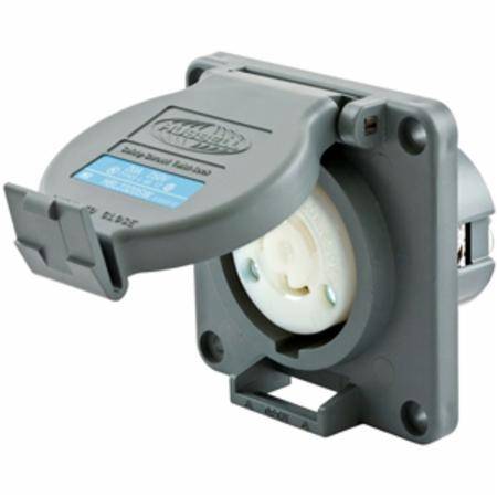 250 VAC 20 A, 2-Pole 3-Wire, Hubbell Wiring Device-Kellems HBL2320SW Twist-Lock®, Safety-Shroud® Locking Device Receptacle, NEMA L6-20R, Gray