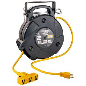 12/3 SJTW, 125 VAC 15A Hubbell Incorporated HBLC40123TT Commercial Lighted Cord Reel, 45' L
