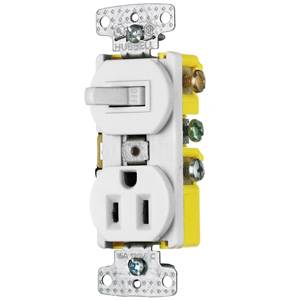 Wiring Device-Kellems RC108W 2-Position Self-Grounding Standard Switch, Electrical Ratings: 120 VAC, 15 A, 1800 W, 1 Poles, 3 Wires, Snap Switch Reset