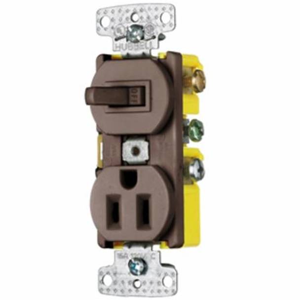Wiring Device-Kellems RC108 Traditional 2-Position Standard Traditional Switch And Receptacle, Electrical Ratings: 120/125 VAC, 15 A, 1800 W, 1 Poles, 3 Wires, Snap Switch Reset
