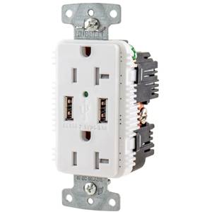 125 VAC 20 A, Hubbell Wiring Device-Kellems USB20A5W tradeSELECT® Combination USB Charger and Receptacle, White