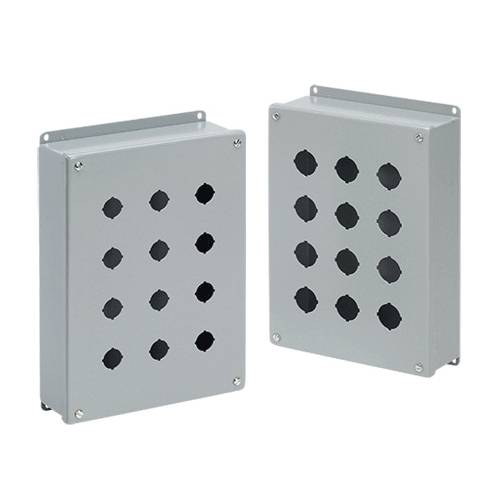 nVent HOFFMAN E6PBVL PB1 Pushbutton Enclosure, 14-3/4 in L x 3-1/4 in W x 2-3/4 in D, 6 Outlets, NEMA 12/IP65 NEMA Rating, Steel