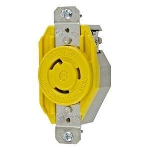 125 VAC 20 A, 2-Pole 3-Wire, Hubbell Wiring Device-Kellems HBL23CM10 Twist-Lock® Locking Device Receptacle, L5-20R, Yellow