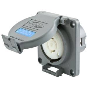 250 VAC 3-Phase 20 A, 3-Pole 4-Wire, Hubbell Wiring Device-Kellems HBL2420SW Twist-Lock® Locking Device Receptacle, L15-20R, Gray