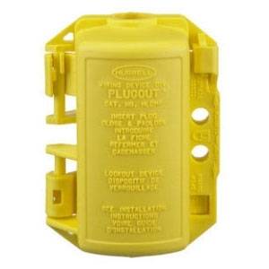 3.7" L Plug, Hubbell Wiring Device-Kellems HLDMP PLUGOUT® Electrical Plug Lockout Device, Yellow, 15/20 A Small Plug