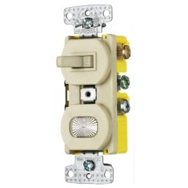 Wiring Device-Kellems RC109I Standard Sized Combination Toggle Switch, 120 VAC, 15 A, 1800 W